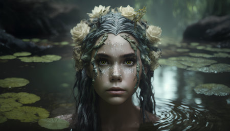 Portrait of a beautiful girl in the water. Fantasy, fantasy.の素材