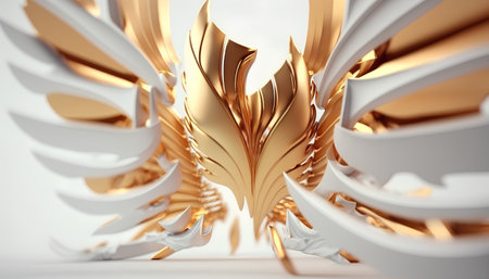3d rendering of abstract geometric composition in white and gold colors.の素材