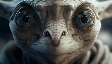 3d illustration of an alien with big eyes, close-upの素材