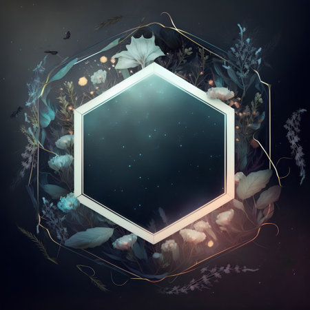 Grunge background with hexagon frame and space for your textの素材