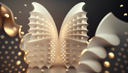3d illustration of golden angel wings over black background. 3d renderingの素材