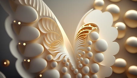 abstract 3d illustration of abstract background with geometric shapes in white and goldの素材