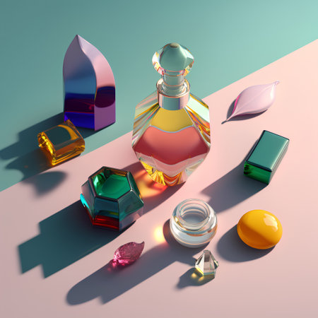 Perfume bottle on a colored background. 3d illustration.の素材
