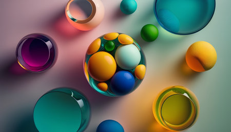 3d render, abstract background with colorful balls, balls on a colored backgroundの素材