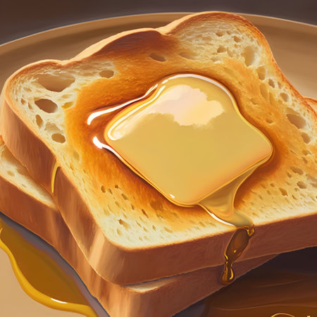 Toasted bread with honey on a plate. 3d illustration.の素材
