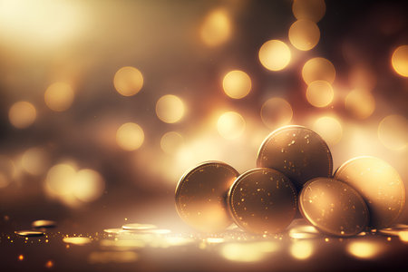 Golden Easter eggs with bokeh background. 3D Renderingの素材