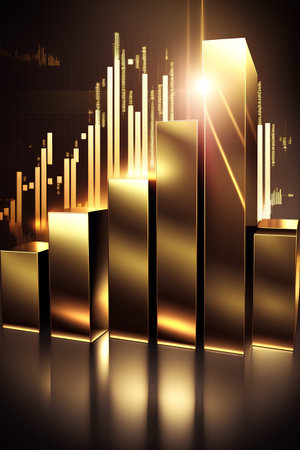 abstract gold bars on a dark background. 3d rendered illustrationの素材