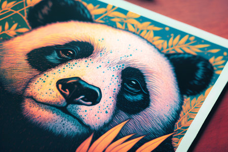 Panda bear portrait. Hand drawn illustration of a giant panda bear.の素材