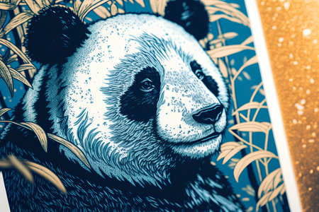 Graphic illustration of a giant panda in the bamboo forest.の素材