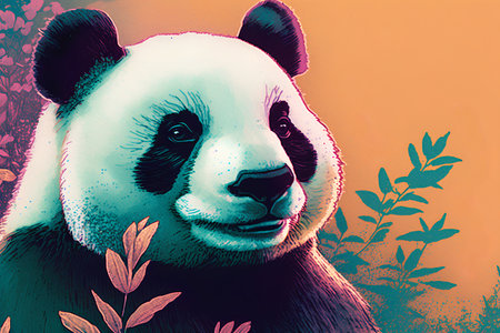 Panda on colorful background. Hand-drawn illustration of a panda.の素材