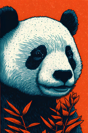 Portrait of a panda bear. Hand drawn vector illustration.の素材