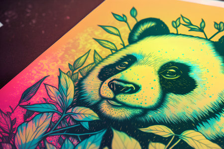 Panda. Hand drawn illustration of a giant panda. Colorful background.の素材