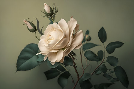 White rose on a dark green background. Vintage style toned pictureの素材