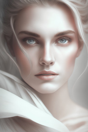 Portrait of a beautiful young woman with blond hair and blue eyesの素材