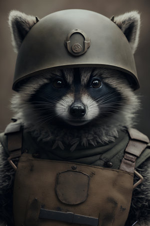Portrait of a russian dog in a helmet of Soviet soldiersの素材