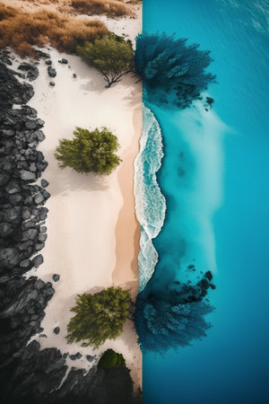 Aerial view of a beach with sand and trees. 3D Renderingの素材