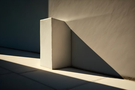 White concrete wall with shadow on the floor in a sunny day.の素材
