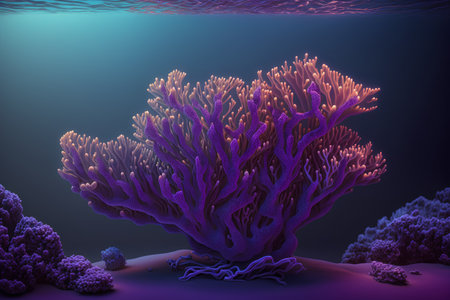3d render of a coral reef with corals on a dark blue backgroundの素材