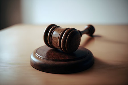 Wooden judge gavel on the table. Law and justice concept.の素材