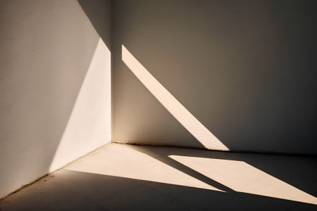 Sunlight through the window in the white room with shadow on the wallの素材
