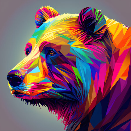 Colorful bear head in low poly style. Abstract vector illustration.の素材