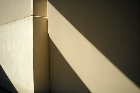 Sunlight and shadow on the wall of a building in the cityの素材