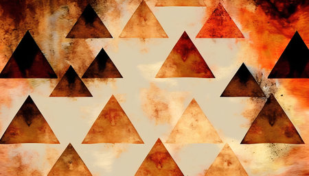 Abstract watercolor background with triangles and grunge texture. For art texture, grunge design, and vintage paper or border frameの素材