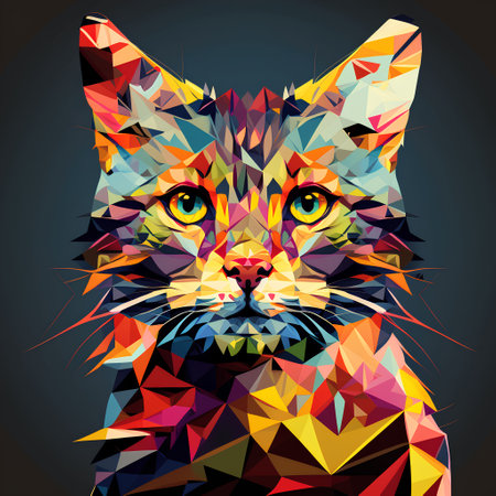 Vector polygonal cat portrait. Colorful geometric low poly design.の素材