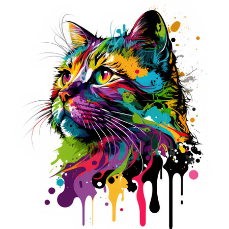 Colorful cat portrait with splashes and blots. Vector illustration.の素材
