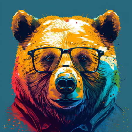 Portrait of a bear with glasses. T-shirt design.の素材