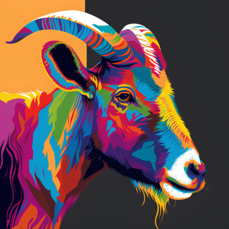 Portrait of a goat on a black background. Vector illustration.の素材
