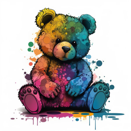 Teddy bear with watercolor splashes on white background. Vector illustration.の素材