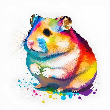 Cute hamster isolated on white background. Colorful watercolor illustration.の素材