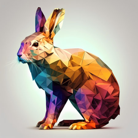 Abstract polygonal hare isolated on gray background, vector illustrationの素材
