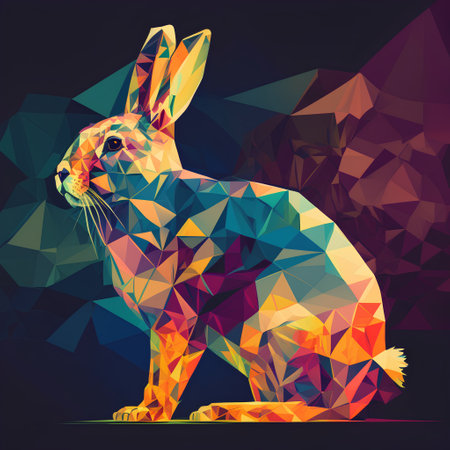 Vector low poly illustration of a hare on a dark background.の素材