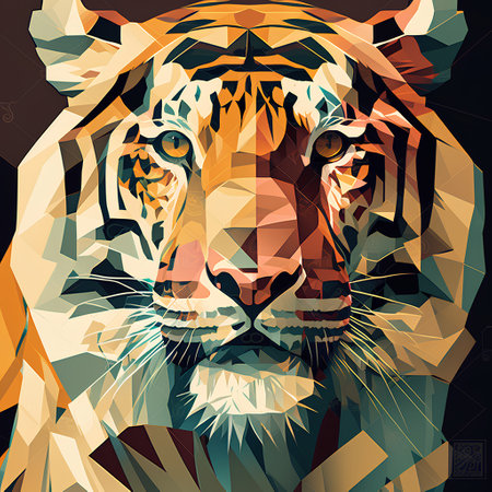 Low poly portrait of a tiger. Geometric background. Vector illustration.の素材