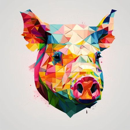 Colorful polygonal portrait of a pig. Vector illustration.の素材