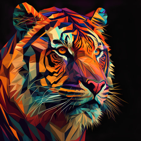 Tiger head in low poly style. Polygonal vector illustration.の素材