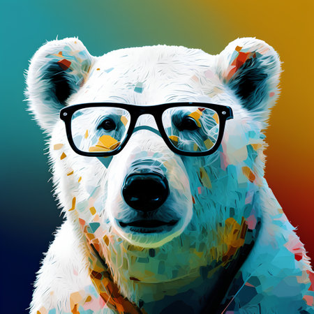 Portrait of a polar bear with glasses on colorful background. Vector illustration.の素材