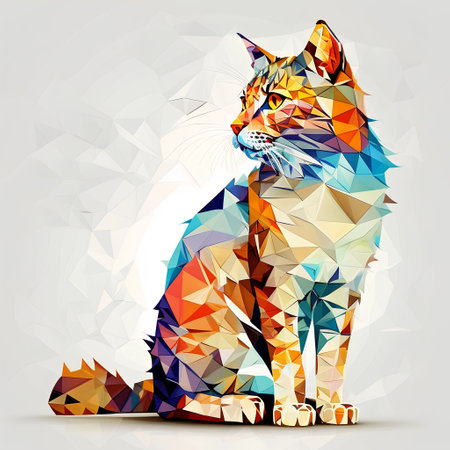 Abstract polygonal cat on a white background. Vector illustration.の素材
