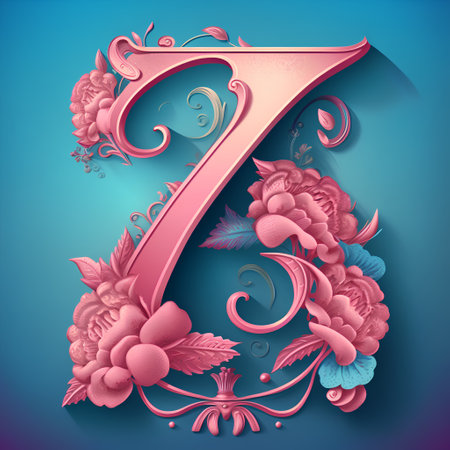 Beautiful floral capital letter Z in the style of Baroque.の素材