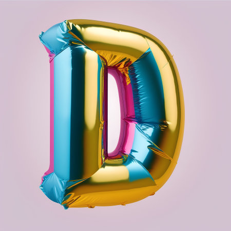 Vector metallic balloon letter D uppercase isolated on pink background. Glossy font with realistic shadow. 3d renderingの素材