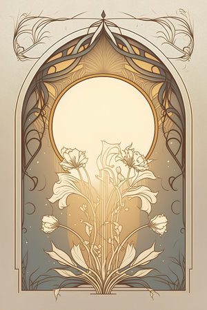 Vintage ornate frame with lily flowers. Vector illustration.の素材