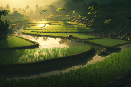 Rice terraces in Bali, Indonesia, 3d renderの素材