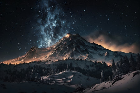 Fantastic starry night in the mountains  3d renderの素材