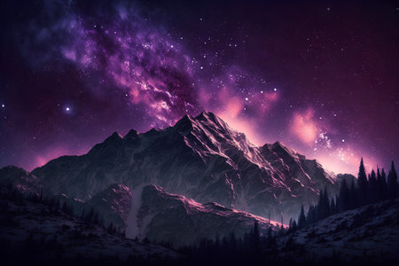 Milky Way over the mountains. 3D Rendering, illustrationの素材