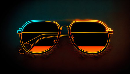 Retro sunglasses icon in neon style. Vector illustration. Eps 10.の素材