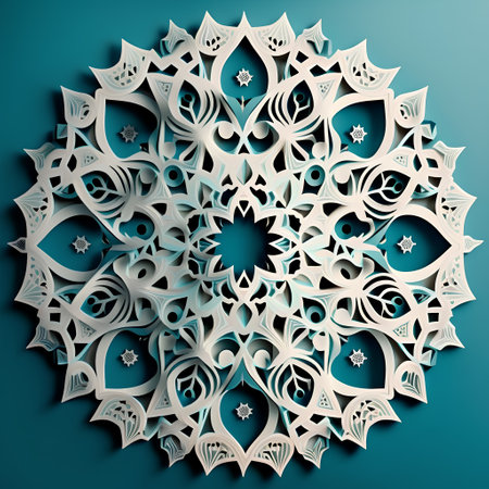 Abstract white snowflake on turquoise background. 3d renderの素材