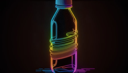 Neon bottle with wire isolated on black background. 3d illustrationの素材
