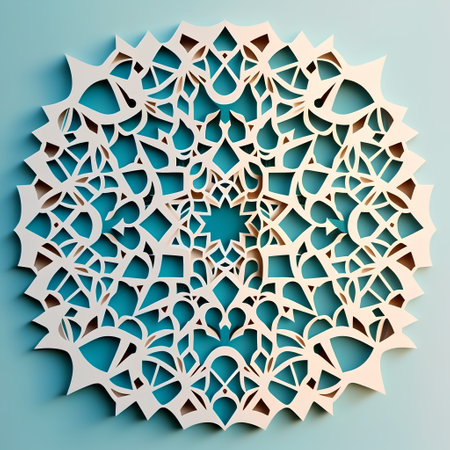 Arabic pattern on blue background. 3d paper cut illustration.の素材